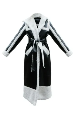PrettyLittleThing Faux Leather Jackets*Faux Leather Oversized Lapel Borg Lined Belted Coat