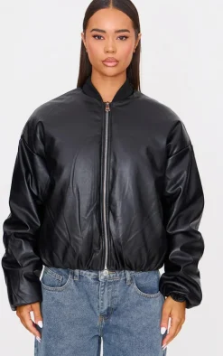 PrettyLittleThing Puffer Jackets*Faux Leather Oversized Bomber Jacket