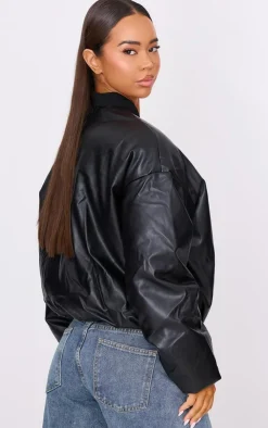 PrettyLittleThing Puffer Jackets*Faux Leather Oversized Bomber Jacket