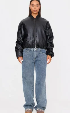 PrettyLittleThing Puffer Jackets*Faux Leather Oversized Bomber Jacket