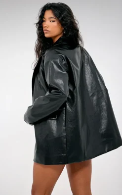 Online PrettyLittleThing Faux Leather Oversized Long Blazer Black