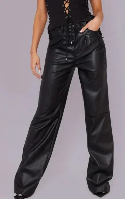 Faux Leather Pleat Detail Wide Leg Pants-PrettyLittleThing Outlet