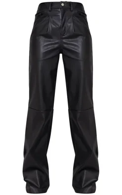 Faux Leather Pleat Detail Wide Leg Pants-PrettyLittleThing Outlet