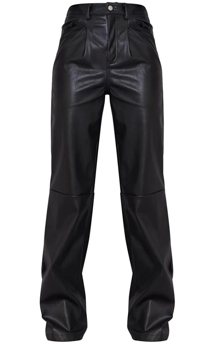 Faux Leather Pleat Detail Wide Leg Pants-PrettyLittleThing Outlet