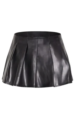 Hot PrettyLittleThing Faux Leather Pleated Mini Micro Skirt Black