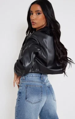 PrettyLittleThing Faux Leather Jackets*Faux Leather Pocket Detail Oversized Cropped Jacket