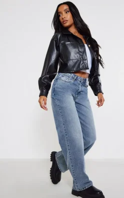 PrettyLittleThing Faux Leather Jackets*Faux Leather Pocket Detail Oversized Cropped Jacket