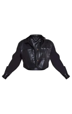 PrettyLittleThing Faux Leather Jackets*Faux Leather Pocket Detail Oversized Cropped Jacket