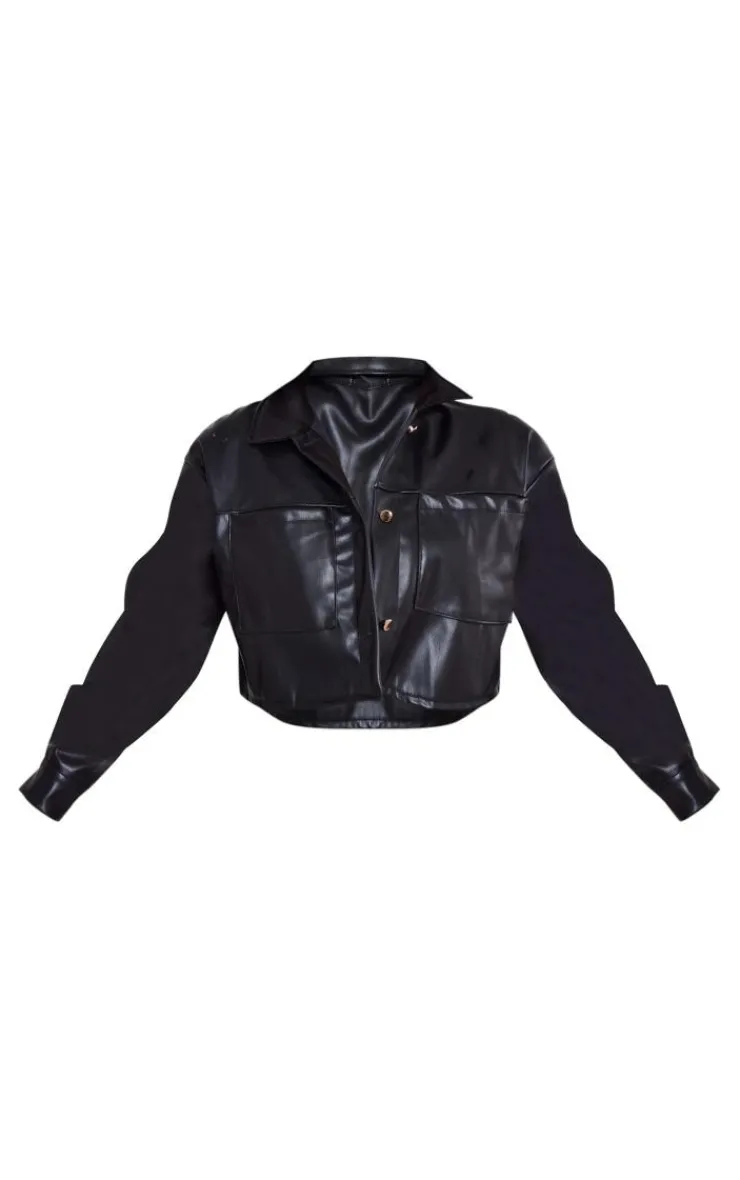 PrettyLittleThing Faux Leather Jackets*Faux Leather Pocket Detail Oversized Cropped Jacket
