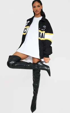 PrettyLittleThing Over The Knee Boots*Faux Leather Point Toe Sock Heeled Over The Knee Boots