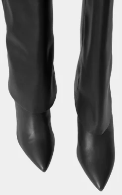 PrettyLittleThing High Heels*Faux Leather Point Toe Fold Over High Heeled Calf High Boots