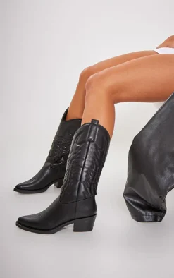 PrettyLittleThing Knee High Boots*Faux Leather Point Toe Knee High Western Boots