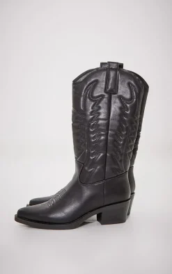 PrettyLittleThing Knee High Boots*Faux Leather Point Toe Knee High Western Boots