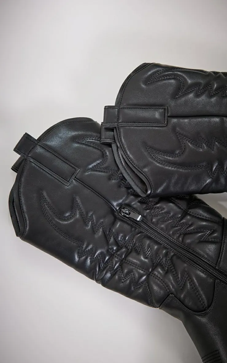 PrettyLittleThing Knee High Boots*Faux Leather Point Toe Knee High Western Boots
