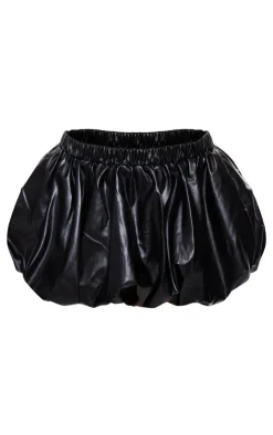 Hot PrettyLittleThing Faux Leather Puff Ball Mini Skirt Black
