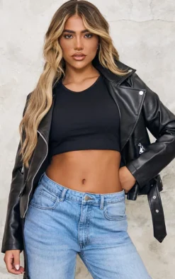 PrettyLittleThing Faux Leather Jackets*Faux Leather Regular Fit Belted Biker Jacket