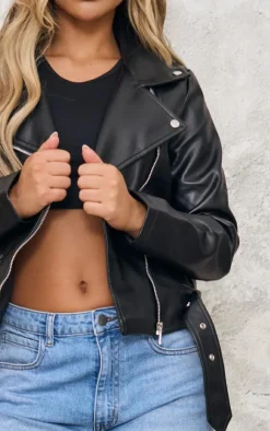 PrettyLittleThing Faux Leather Jackets*Faux Leather Regular Fit Belted Biker Jacket