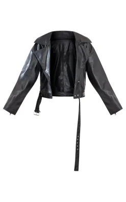 PrettyLittleThing Faux Leather Jackets*Faux Leather Relaxed Fit Belted Biker Jacket