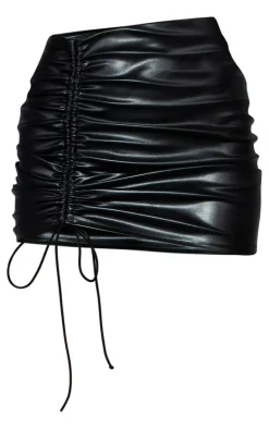 Best PrettyLittleThing Faux Leather Ruched Micro Mini Skirt Black