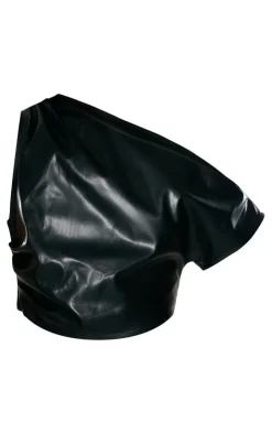 Discount PrettyLittleThing Faux Leather Ruched One Shoulder Asymmetric Crop Top Black