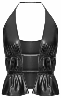 PrettyLittleThing Bralets*Faux Leather Ruched Halterneck Long Top