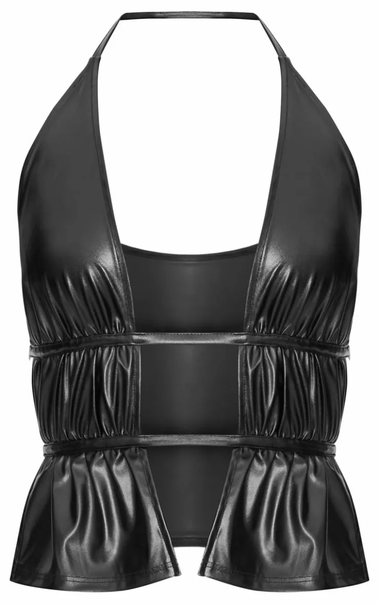 PrettyLittleThing Bralets*Faux Leather Ruched Halterneck Long Top