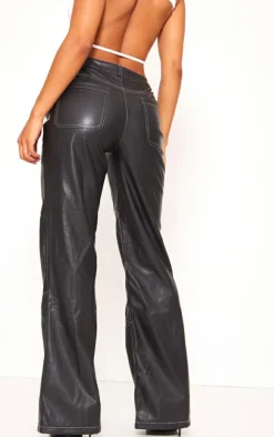 PrettyLittleThing Christmas Day Outfits*Faux Leather Seam Extreme Wide Leg Pants