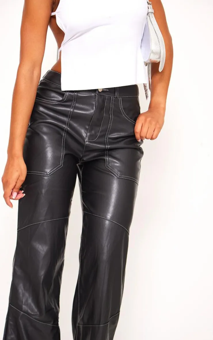 PrettyLittleThing Christmas Day Outfits*Faux Leather Seam Extreme Wide Leg Pants