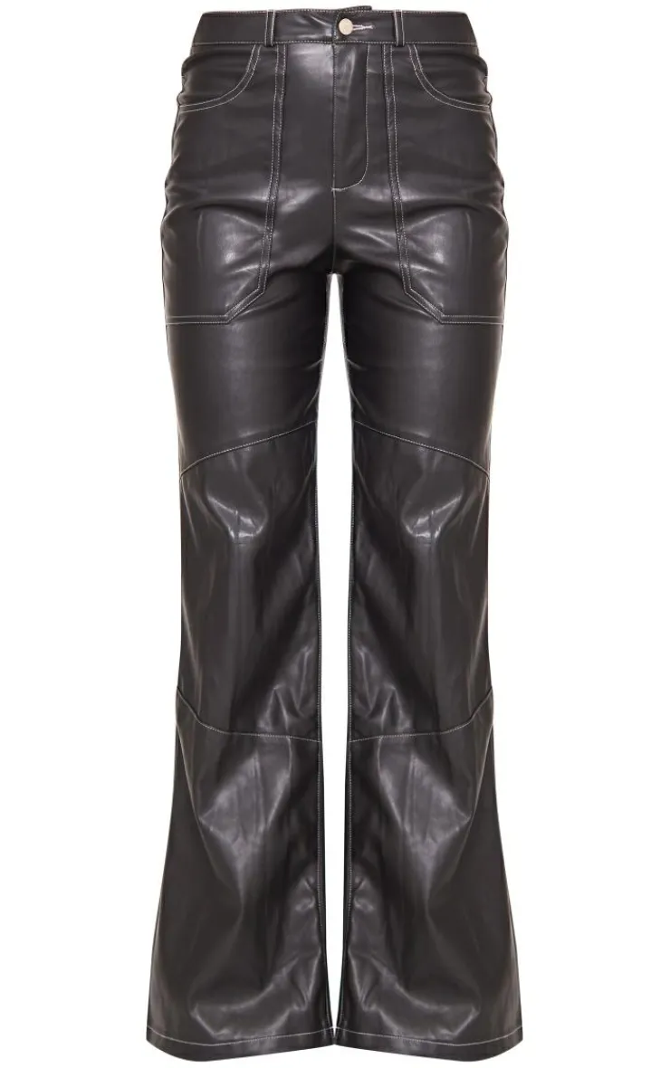 PrettyLittleThing Christmas Day Outfits*Faux Leather Seam Extreme Wide Leg Pants