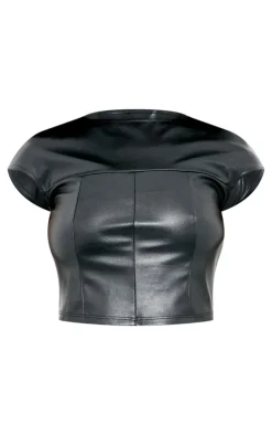 Best PrettyLittleThing Faux Leather Seam Top Black