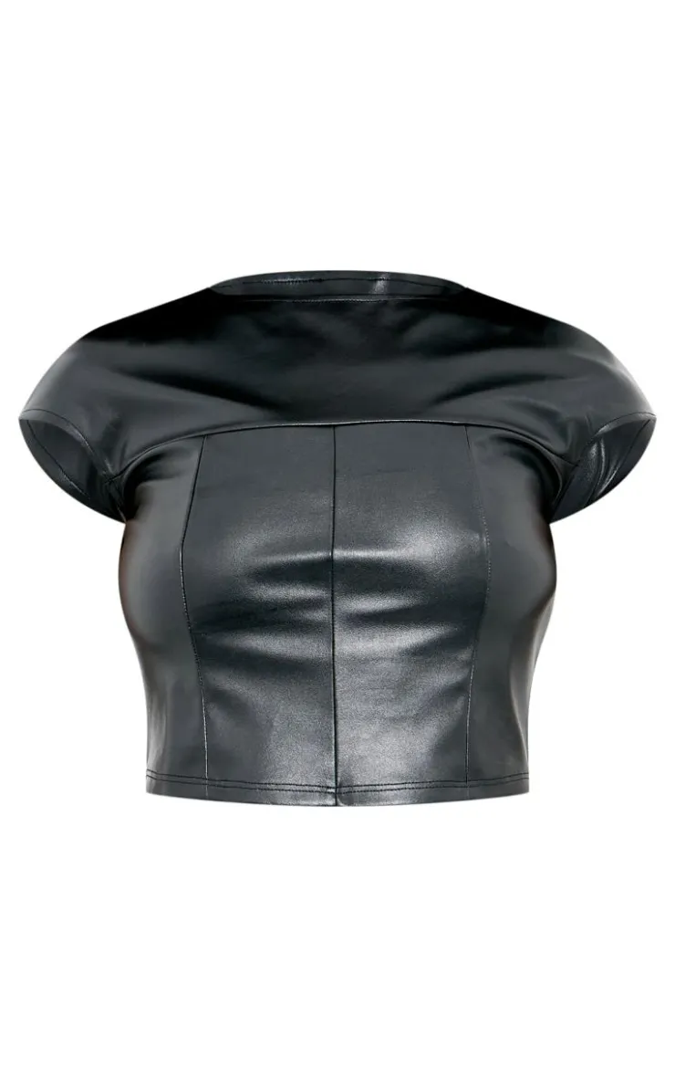 Best PrettyLittleThing Faux Leather Seam Top Black