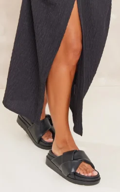 PrettyLittleThing Slides*Faux Leather Skinny Strap Chunky Sole Sandals