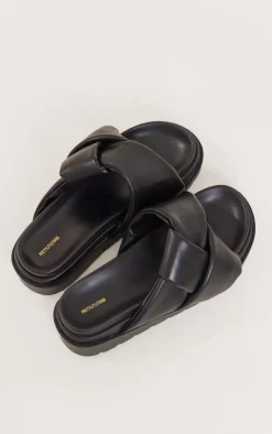 PrettyLittleThing Slides*Faux Leather Skinny Strap Chunky Sole Sandals