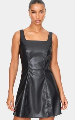 Faux Leather Square Neck Mini Dress-PrettyLittleThing Sale