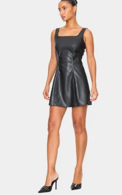 Faux Leather Square Neck Mini Dress-PrettyLittleThing Sale