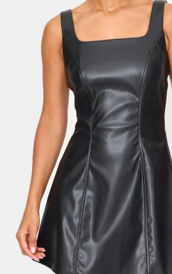 Faux Leather Square Neck Mini Dress-PrettyLittleThing Sale