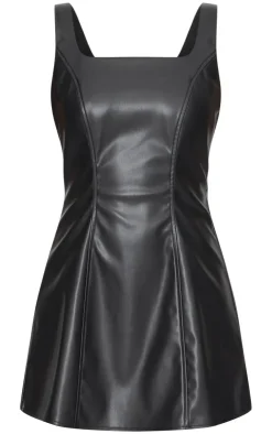Faux Leather Square Neck Mini Dress-PrettyLittleThing Sale