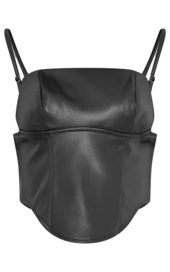 Faux Leather Strap Back Detail Dip Hem Corset-PrettyLittleThing Clearance
