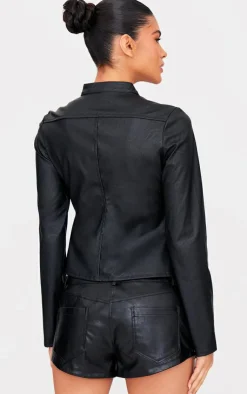 PrettyLittleThing Blouses*Faux Leather Tie Front Fitted Blouse