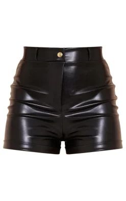 Faux Leather Turn Up Hem Hot Pants-PrettyLittleThing Online