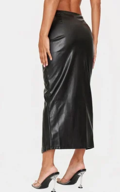 Faux Leather Twist Detail Front Midi Skirt-PrettyLittleThing Online