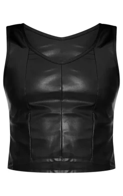 Best PrettyLittleThing Faux Leather Vest Top Black