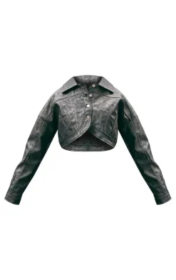 PrettyLittleThing Faux Leather Jackets*Faux Leather Western Detail Curved Hem Jacket