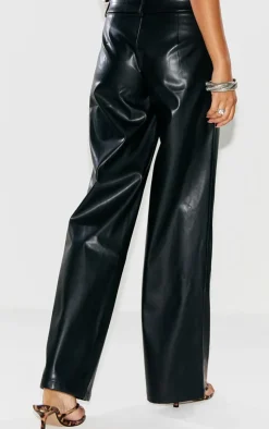 Discount PrettyLittleThing Faux Leather Wide Leg Low Rise Pant Black