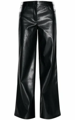 Discount PrettyLittleThing Faux Leather Wide Leg Low Rise Pant Black