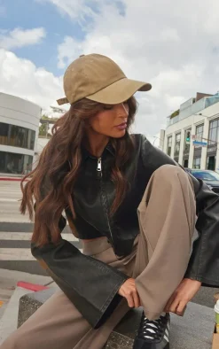 PrettyLittleThing Shirts*Faux Leather Zip Cropped Shirt