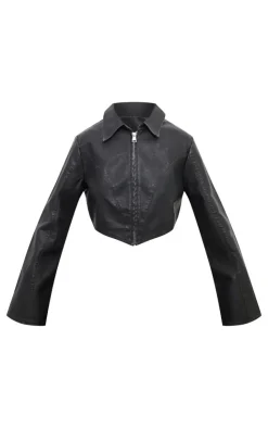 PrettyLittleThing Shirts*Faux Leather Zip Cropped Shirt