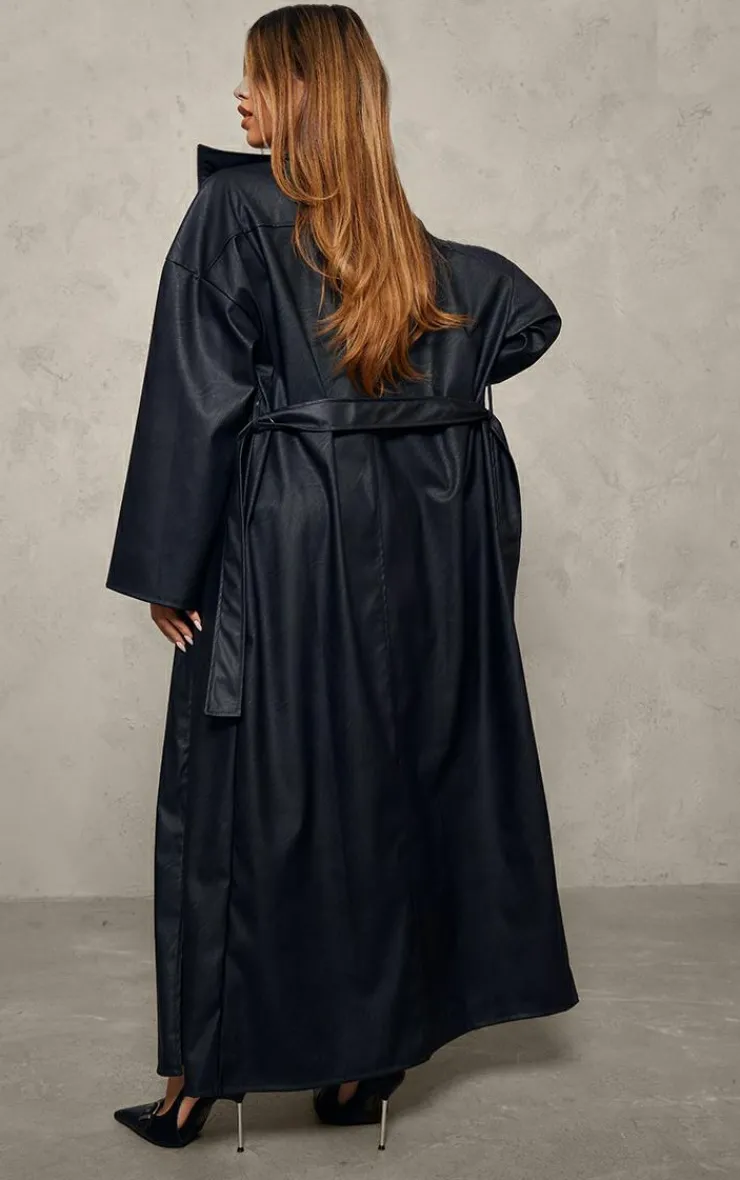 PrettyLittleThing Trench Coats*Faux Leather Zip Detail Maxi Trench Coat