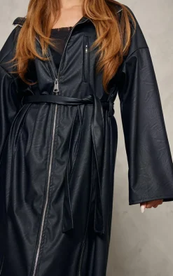 PrettyLittleThing Trench Coats*Faux Leather Zip Detail Maxi Trench Coat