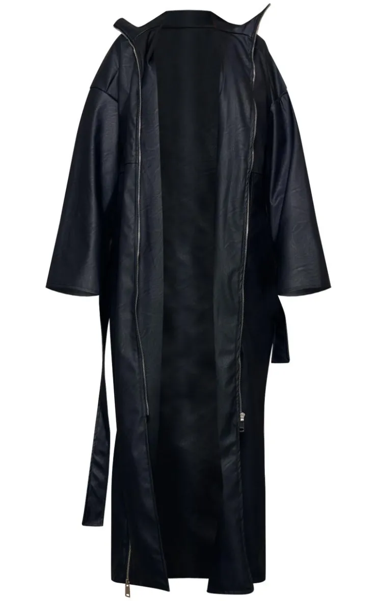 PrettyLittleThing Trench Coats*Faux Leather Zip Detail Maxi Trench Coat
